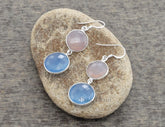 Chalcedony Round Gemstone Dangle Earring - 925 Sterling Silver Drop Bezel Earring - Christmas Gift Earring - Handmade Earring - Gift for Her